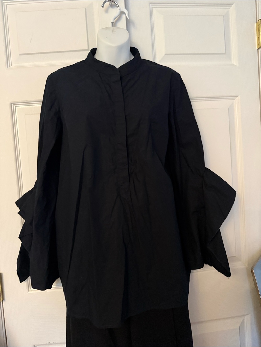 Acler Black Button-Front Ruffle Sleeve Shirt